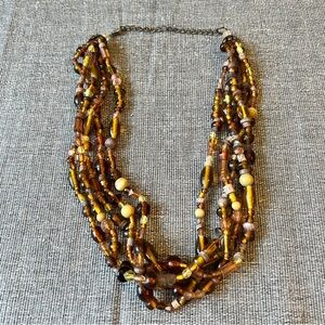 Sexy Elegant Multi-Strand Beaded Necklace - Brown and Gold Glass & Ceramic Beads